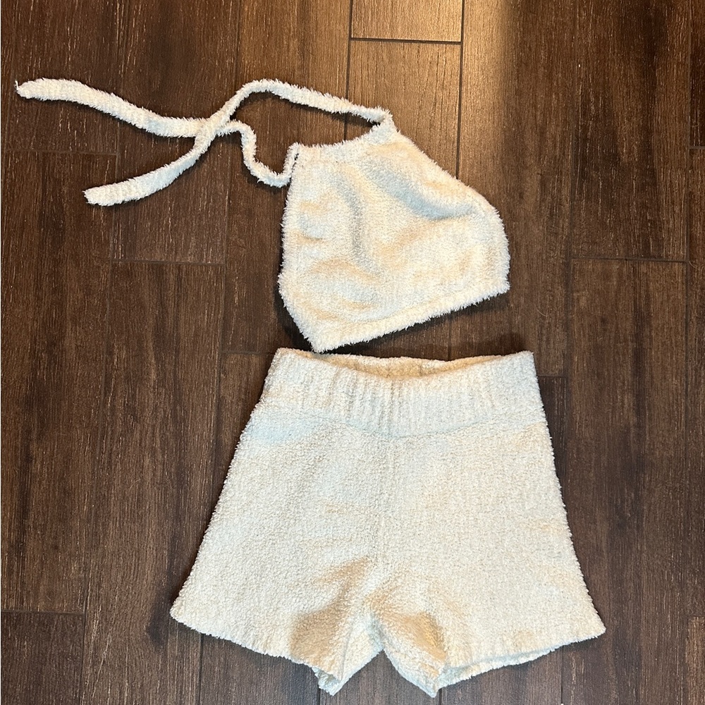 SKIMS cozy knit shorts and halter top S/M